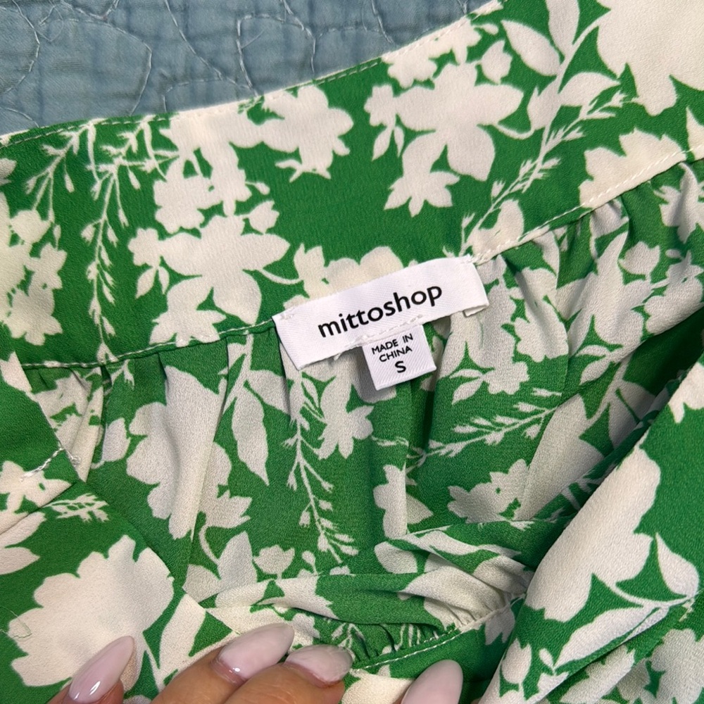 Mittoshop Green and White Wrap Tie Front Top - Picture 3 of 7